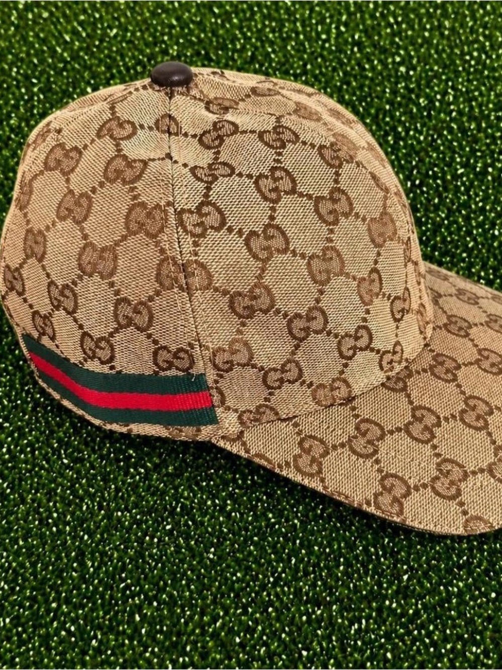Gucci Brown GG Monogram Baseball Cap with Green-Red Web